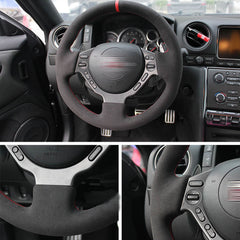 Black Suede Leather Red Mark Steering Wheel Stitch on Wrap Cover For Nissan GTR