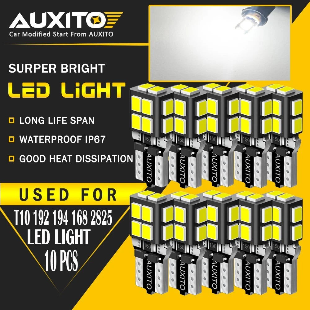 AUXITO 10X T10 168 2825 194 LED License Plate Light Bulbs 6500K HID White 14H EA AUXITO