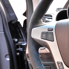 Black Suede Leather Steering Wheel Blue Mark Stitch on Wrap Cover For Acura MDX