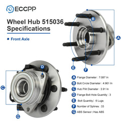 1Pc Front Wheel Hub Bearing Assembly For Chevy Silverado 1500 Sierra 1500 4WD 6B93BC-57