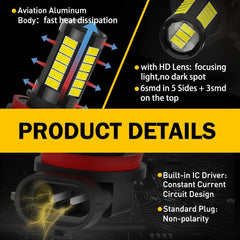 AUXITO H11 H16 H8 LED Fog Driving Light 6000K Super Bright Bulbs 2000LM 6G33 EOA AUXITO