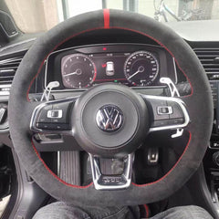 Black Suede Leather Steering Wheel Red Stitch Wrap Cover Fit For VW Golf 7 GTI