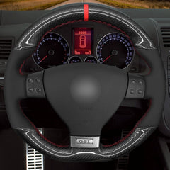 Carbon Fiber&Suede Leather Hand Sewing Steering Wheel Wrap Cover For VW Golf MK5