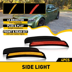 For Dodge Charger 2015-2021 Smoked Lens LED Side Marker Lights Front Rear 4PCS 6B93BC-57