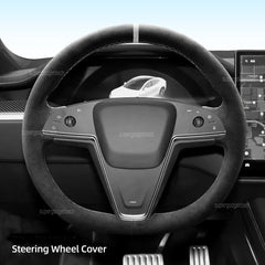Black Suede Steering Wheel Hand-stitch on Wrap Cover For Tesla Model S Base