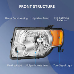 Pair Kit Halogen Headlights Assembly For 2008-2012 Ford Escape Chrome Amber 6B93BC-57