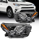 Pair Kit LED Headlights Assembly For 2016-2018 Toyota RAV4 2.5L Black Amber 6B93BC-57