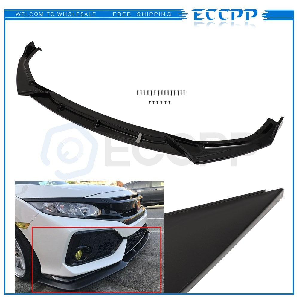 3x Front Lip Splitters For 19-20 Honda Civic 10th Gen Glossy Black 6B93BC-57