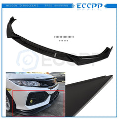 3x Front Lip Splitters For 19-20 Honda Civic 10th Gen Glossy Black 6B93BC-57