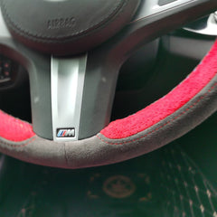 Black Red Suede Leather Steering Wheel Hand-stitch on Wrap Cover For BMW X5 G05