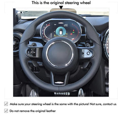 Black&Hole Leather Steering Wheel Hand Sewing Wrap Cover For Mini Clubman 21-23