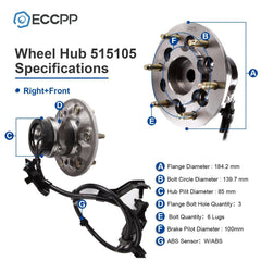 1 Pcs Wheel Hub Bearing Front Right RWD For Chevy Colorado 2004-2008 Z85 Chassis 6B93BC-57