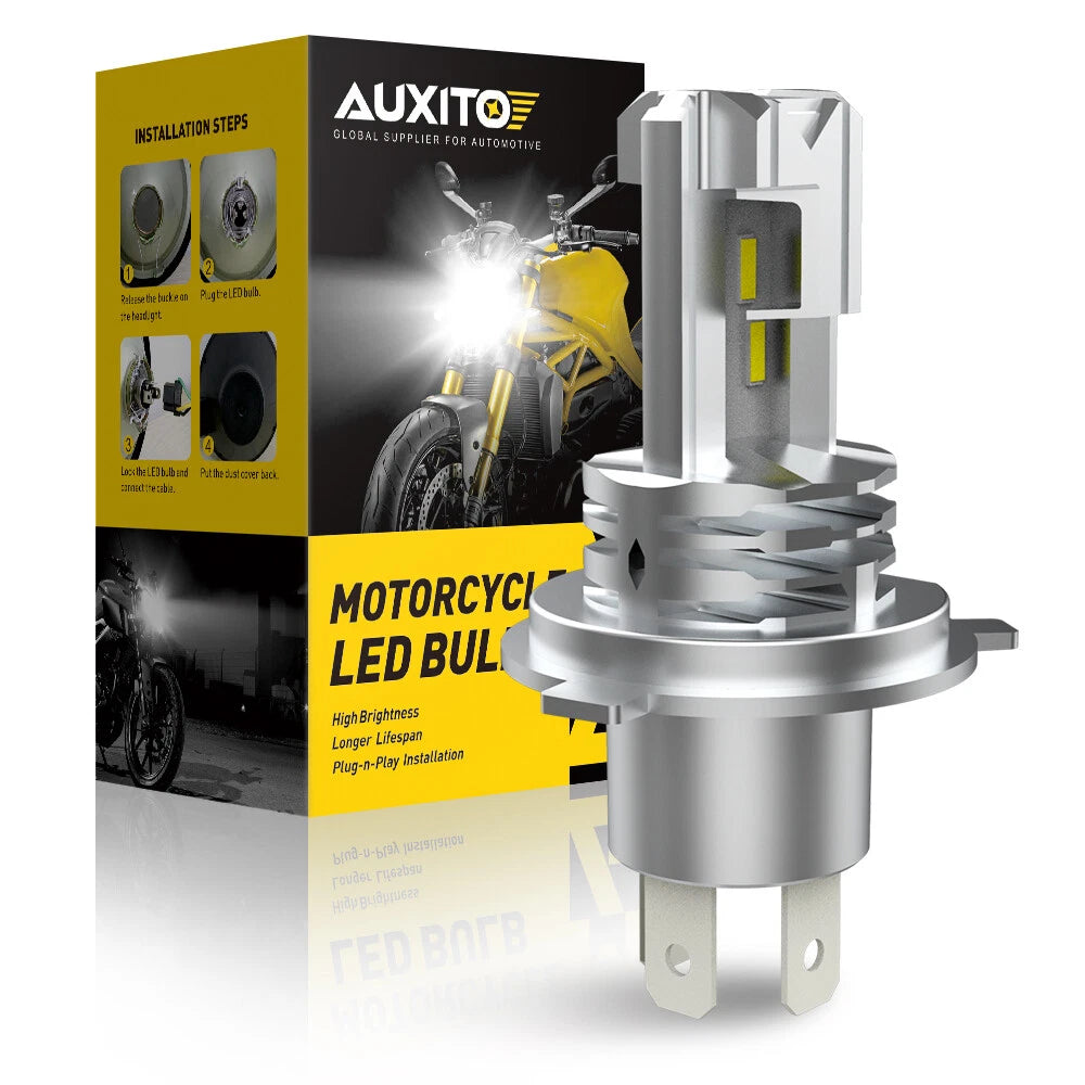 AUXITO H4 9003 HB2 LED Bulb Hi/Lo Beam White Motorcycle Headlight High Power M4 AUXITO