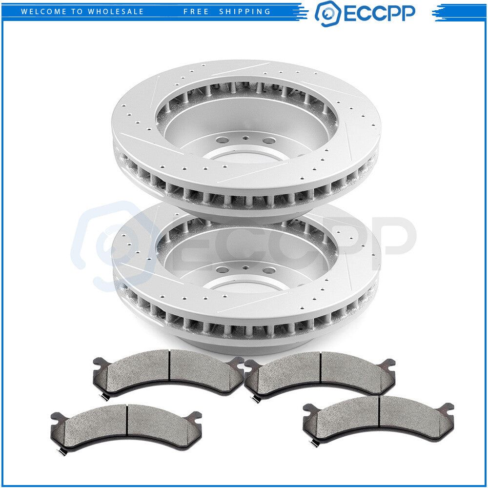 Front Drilled & Slotted Brake Rotors Ceramic Pads For 2001-2010 GMC Sierra 3500 6B93BC-57