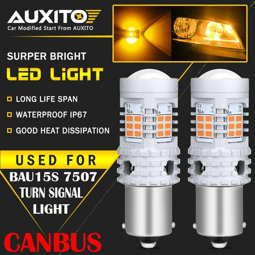 AUXITO BAU15S 7507 LED Turn Signal Light Amber Canbus No Hyper Flash Error Free AUXITO