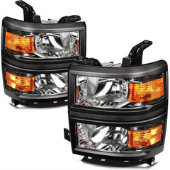 Headlights For Chevy Silverado 1500 2014-2015 Black Housing w/Amber Corner Lamp 6B93BC-57