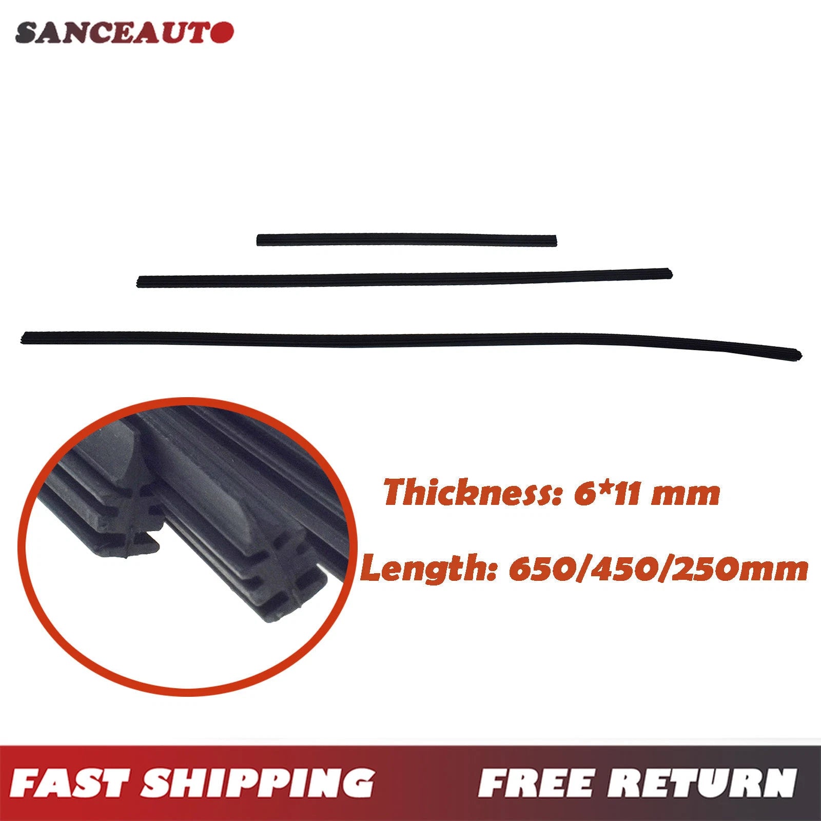 For Honda HR-V 2016-2022 Wiper Rubber Insert Front Rear Set 3PCS 76632-T6L-H02 6B93BC-57