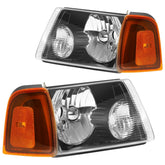 Pair Kit Halogon Headlights Assembly For 2001-2011 Ford Ranger Black Amber 6B93BC-57