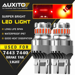 AUXITO 7443 7440 Red Alert Flash Strobe Blinking LED Brake Tail Light Bulb 2F EA AUXITO
