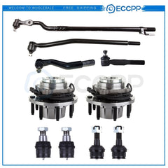 10pcs For 1999-2004 Ford Front Wheel Hub & Bearing Kit Tie Rod End Ball Joints 6B93BC-57