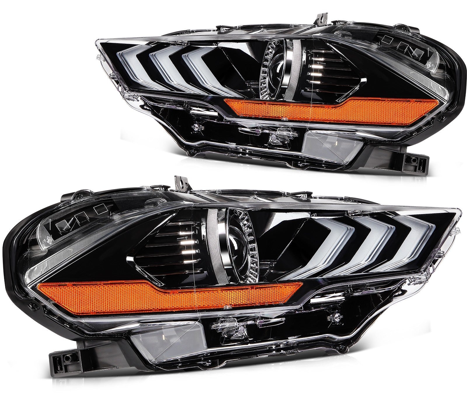 Left+Right For 2018-2020 Ford Mustang Black Housing w/LED DRL Headlight Assembly 6B93BC-57