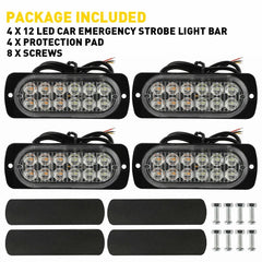 4X 12 LED Car Truck Beacon Warning Flash Strobe Light Bar Amber/White EOA 6B93BC-57
