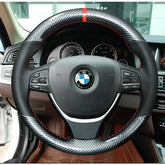 Carbon Fiber&Hole Leather Steering Wheel Hand Sewing Wrap Cover Fit For BMW F01