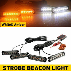 4PCS AMBER WHITE 6-LED STROBE LAMPS FLASHING WARNING LIGHTS FOR CAR TRUCK PICKUP 6B93BC-57