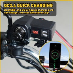 Waterproof Motorcycle 12V Dual USB Charger Power Adapter Voltmeter Accessories A 6B93BC-57
