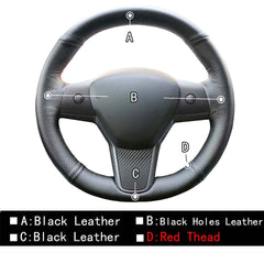 Top Leather Steering Wheel Hand-stitch on Wrap Cover For Tesla Model 3 Model Y