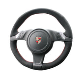 Black Suede Leather Steering Wheel Red Stitch Wrap Cover For Porsche Panamera