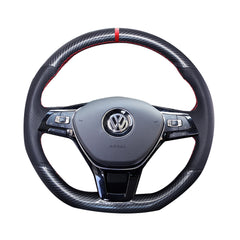 Carbon Fiber&Hole Leather Steering Wheel Hand Sewing Wrap Cover Fit For VW Polo