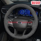 Black Suede Leather Steering Wheel Hand Sewing Wrap Cover For Ford Explorer XLT