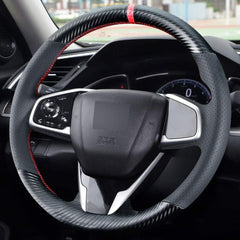 Carbon Fiber&Leather Steering Wheel Hand Sewing Wrap Cover For Honda Civic 10th
