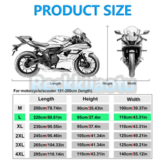 L Motorcycle Waterproof Cover UV Dust Rain Duty Fit Kawasaki Honda Suzuki Yamaha