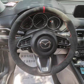 Black Suede Leather Steering Wheel Hand Sewing Wrap Cover For Mazda CX-5 2017-19