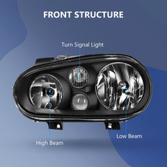 ECCPP Headlights Assembly For Volkswagen Golf Cabrio 1999-2006 Pair Kit Black 6B93BC-57