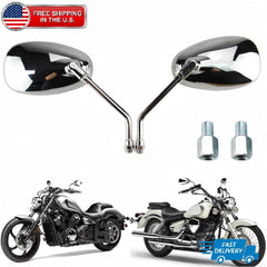 PAIR MOTORCYCLE CHROME OVAL SIDE REARVIEW MIRRORS FOR HONDA CRUISER CHOPPER 10MM