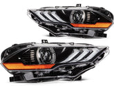 Pair Kit Full LED Headlights Assembly For 2018-2020 Ford Mustang Black Amber 6B93BC-57