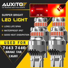 4X AUXITO 7443 7440 Flash Strobe Blinking Red Brake Tail Stop Light LED Bulbs EA AUXITO