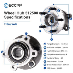2Pcs Wheel Hub Bearings Rear AWD For Ford Escape 2013-2019 Lincoln MKC 2015-2019 6B93BC-57