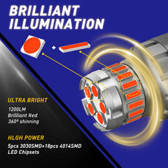 7440 7443 7444 Flash Blinking Strobe Red Brake Tail Stop Light DRL LED Bulbs 2x 6B93BC-57