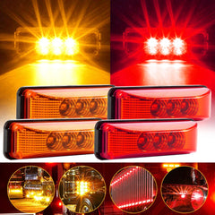 4x 3LED Side Marker Lights Amber+Red Clearance Light Waterproof Trailer Truck RV 6B93BC-57