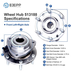 ECCPP 1Pc Wheel Hub Bearing Front For Chevy Trailblazer SSR GMC Envoy Saab 9-7X ECCPP