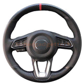 Carbon Fiber &Leather Steering Wheel Hand Sewing Wrap Cover For Mazda 6 17-18
