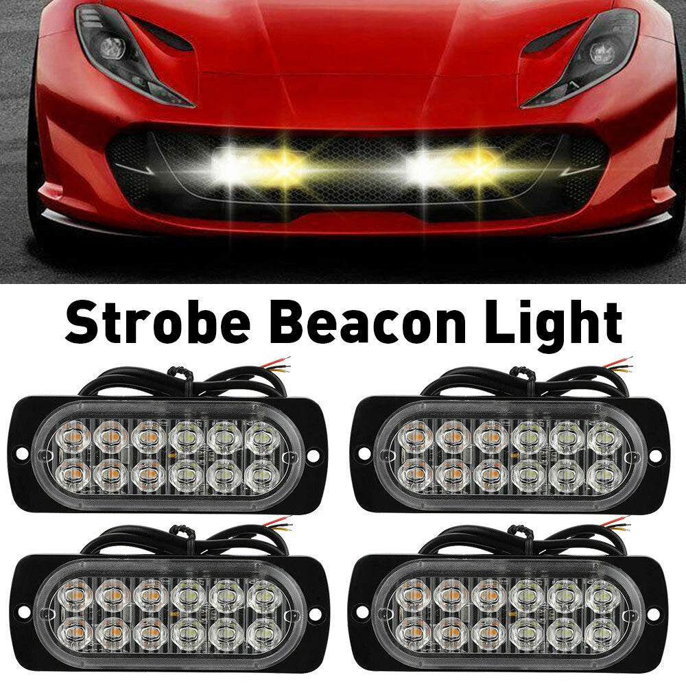 4X 12 LED Car Truck Beacon Warning Flash Strobe Light Bar Amber/White EOA 6B93BC-57
