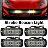 4X 12 LED Car Truck Beacon Warning Flash Strobe Light Bar Amber/White EOA 6B93BC-57