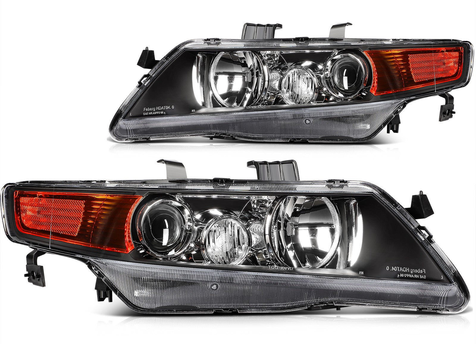 ECCPP Headlights Assembly For Acura TSX Base 2.4L 2004-2008 Pair Kit Black Amber 6B93BC-57