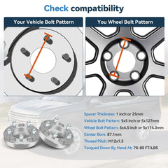 2 Pcs 1" 5x5 to 5x4.5 Wheel Adapters For Dodge Grand Caravan 5x127 to 5x114.3 6B93BC-57