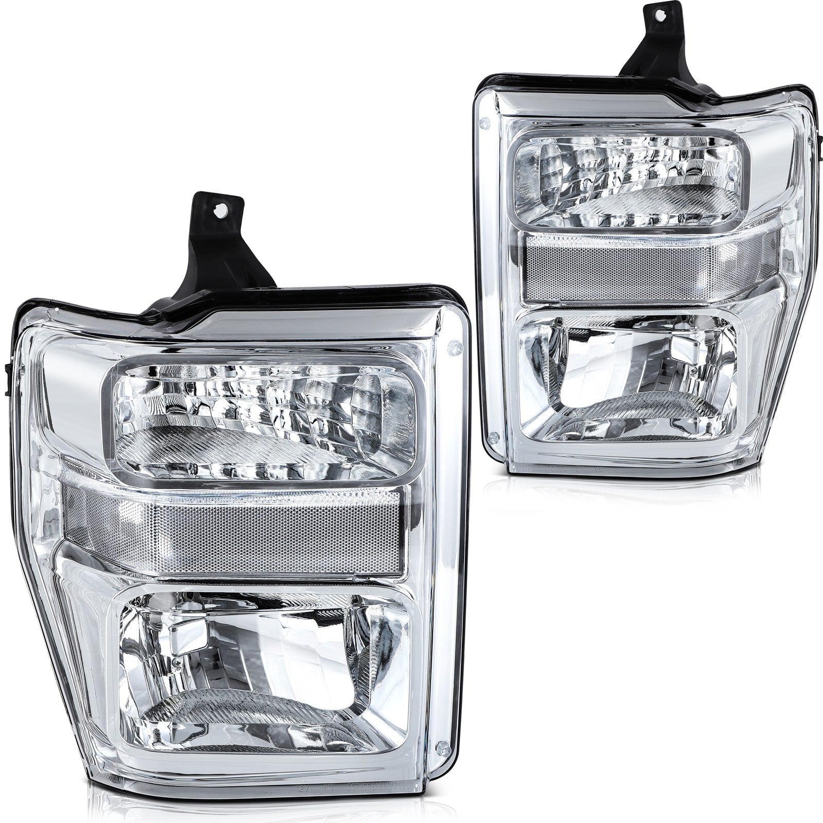 For 2008-2010 Ford F-250 F-350 F-450 F-550 Super Duty Pair Chrome Headlights 6B93BC-57